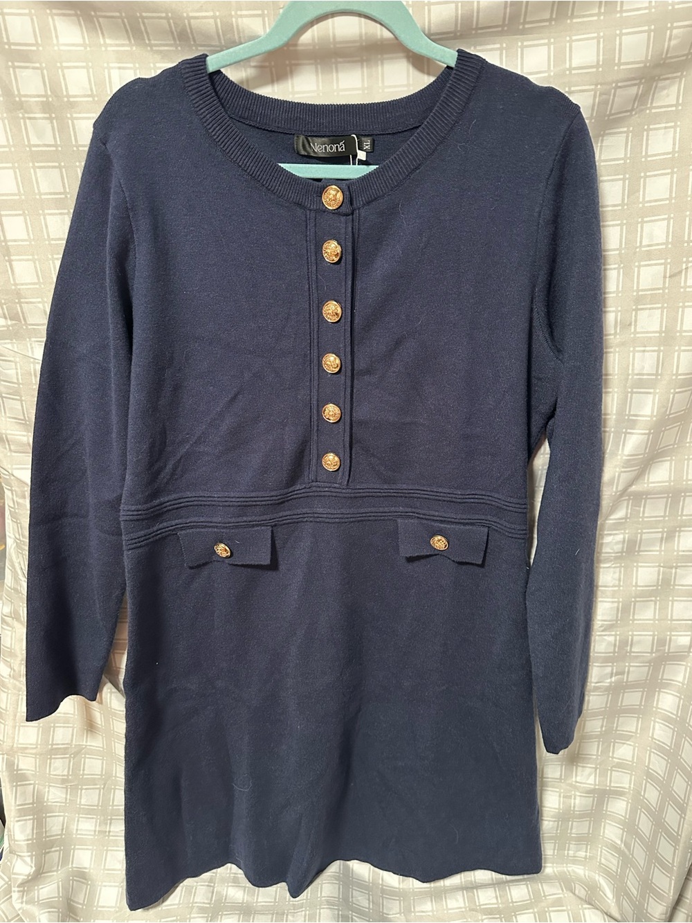 Nenoná Navy Long-Sleeve Knit Dress with Gold Buttons